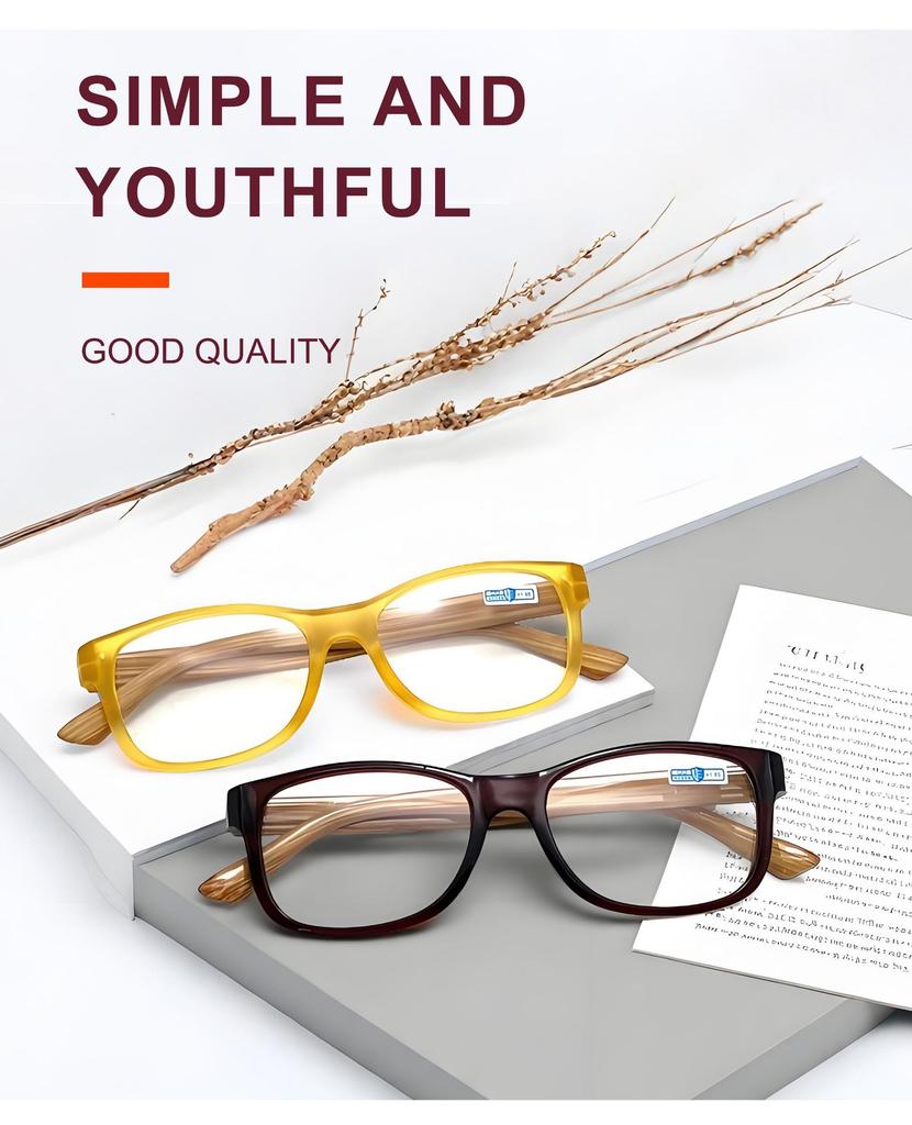 Gelbe quadratische Lesebrille für Damen Vintage Mode-Rahmen für Weitsichtigkeit Lesebrille für Herren Brillen Presbyopie+1,0 +1,5 +2,0