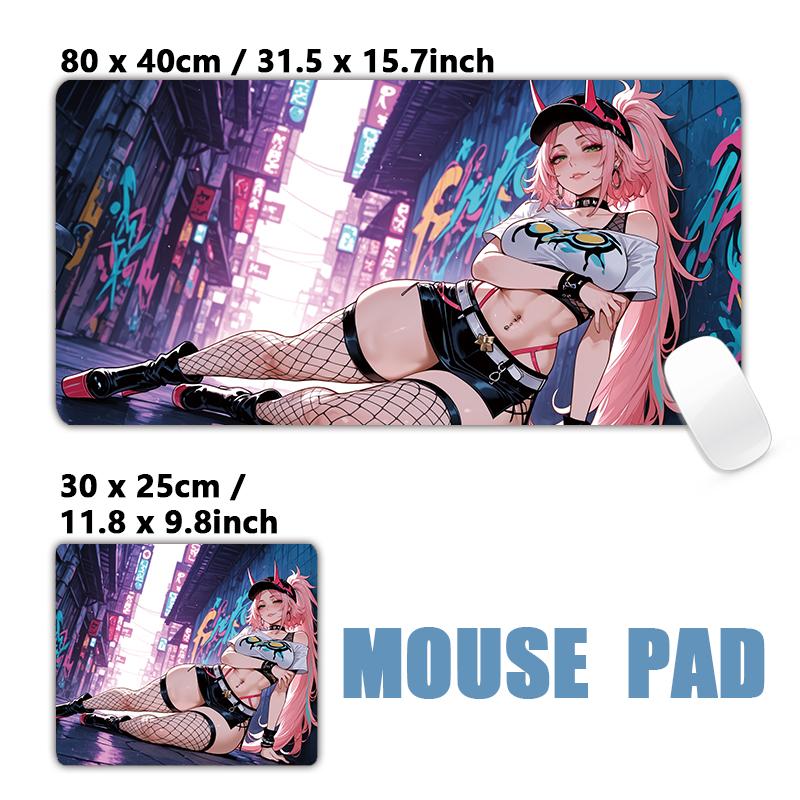 Gaming Mouse PadAntislip Stitched Edges Stylish Urban Anime Girls Graffiti Street Print Gaming Keyboard Mat for Gamers