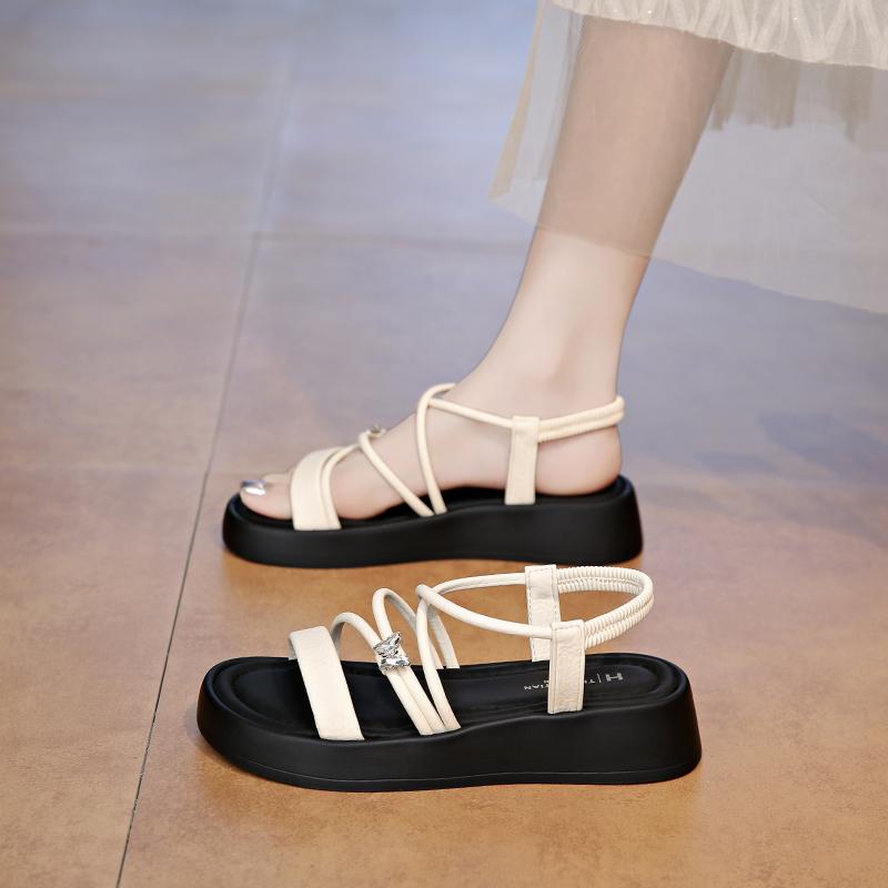 

Fashion CRLAYDK Rome Sandals for Women Strap Beach Fashion Soft Leather Ladies Walking Slippers Elastic Band Summer Casual Travel Slides 35