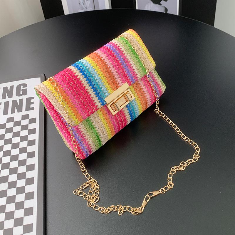 

Sweet wind fashion straw double head lock shoulder bag bag summer new trend chain messenger bag one piece