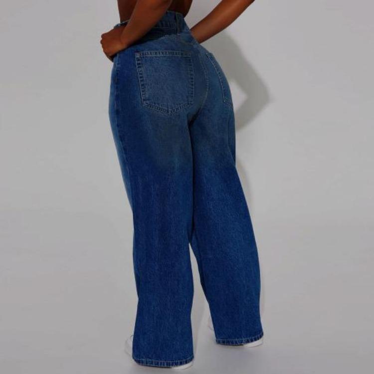 High Waisted Wide Leg Jeans Women's Stretchy Boyfriend Denim Pants Straight Loose Baggy Pockets