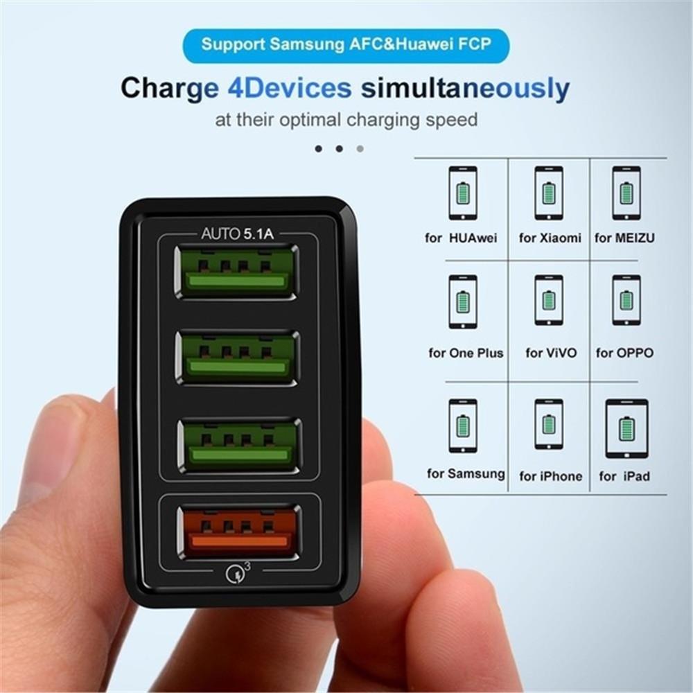 Cellphone Charger with 4 USB port Fast Charging for iPhone Samsung Xiaomi Huawei Smartphone Travel Power Adaptor