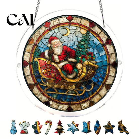 Stained Glass Window Art Christmas Acrylic Puzzle Suncatcher, Holiday Tree Snowman Stockings Red Bird Sun Catcher Suncatcher Kit for Adults,