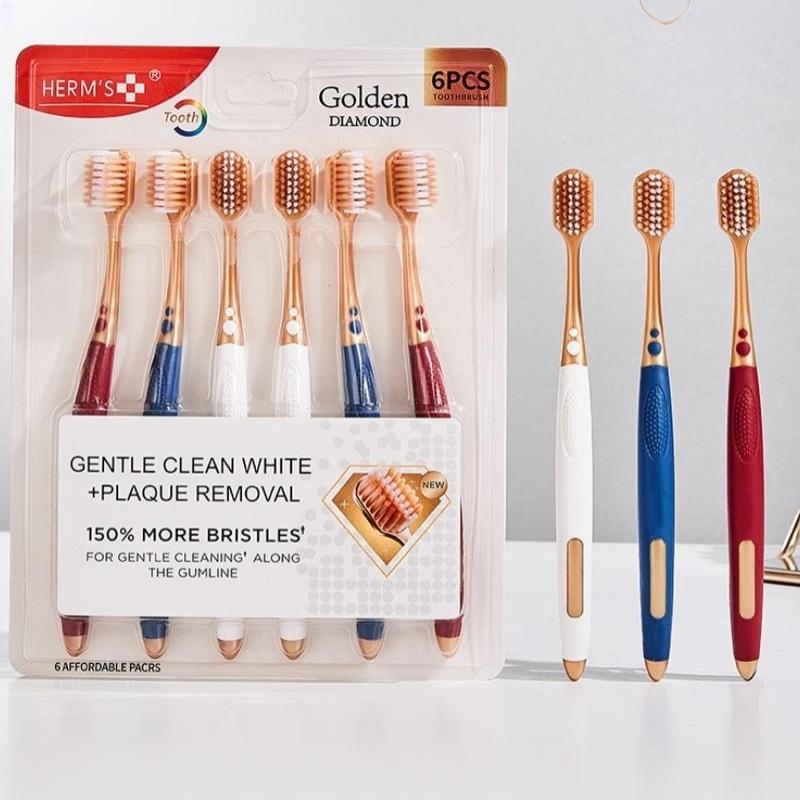 6Pcs Wide Head Household Adult Soft Bristled Toothbrush For Both Men And Women Household Cleaning