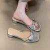 Gentle wind cool slippers 2025 new French temperament elegant thick heel one-word cool slippers women