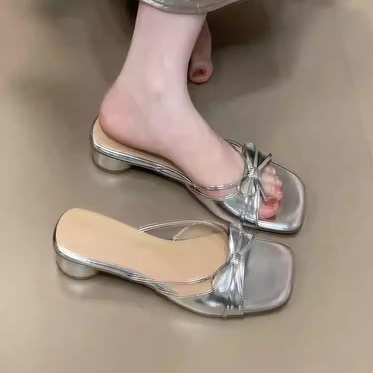 Gentle wind cool slippers 2025 new French temperament elegant thick heel one-word cool slippers women