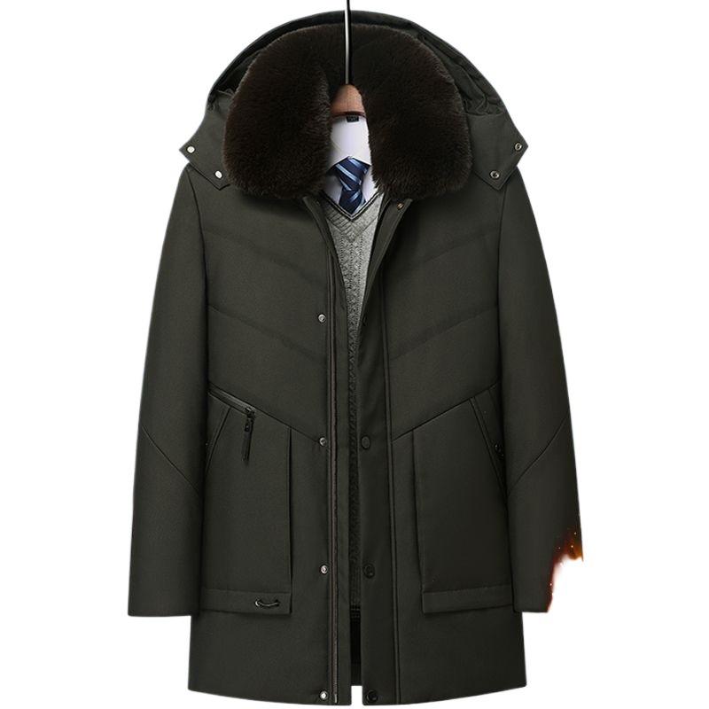 Dad's Winter Outfit: Velvet Thickened Cotton Jacket for Middle-Aged Men, Warm Mid-Length Padded Jacket for 50+