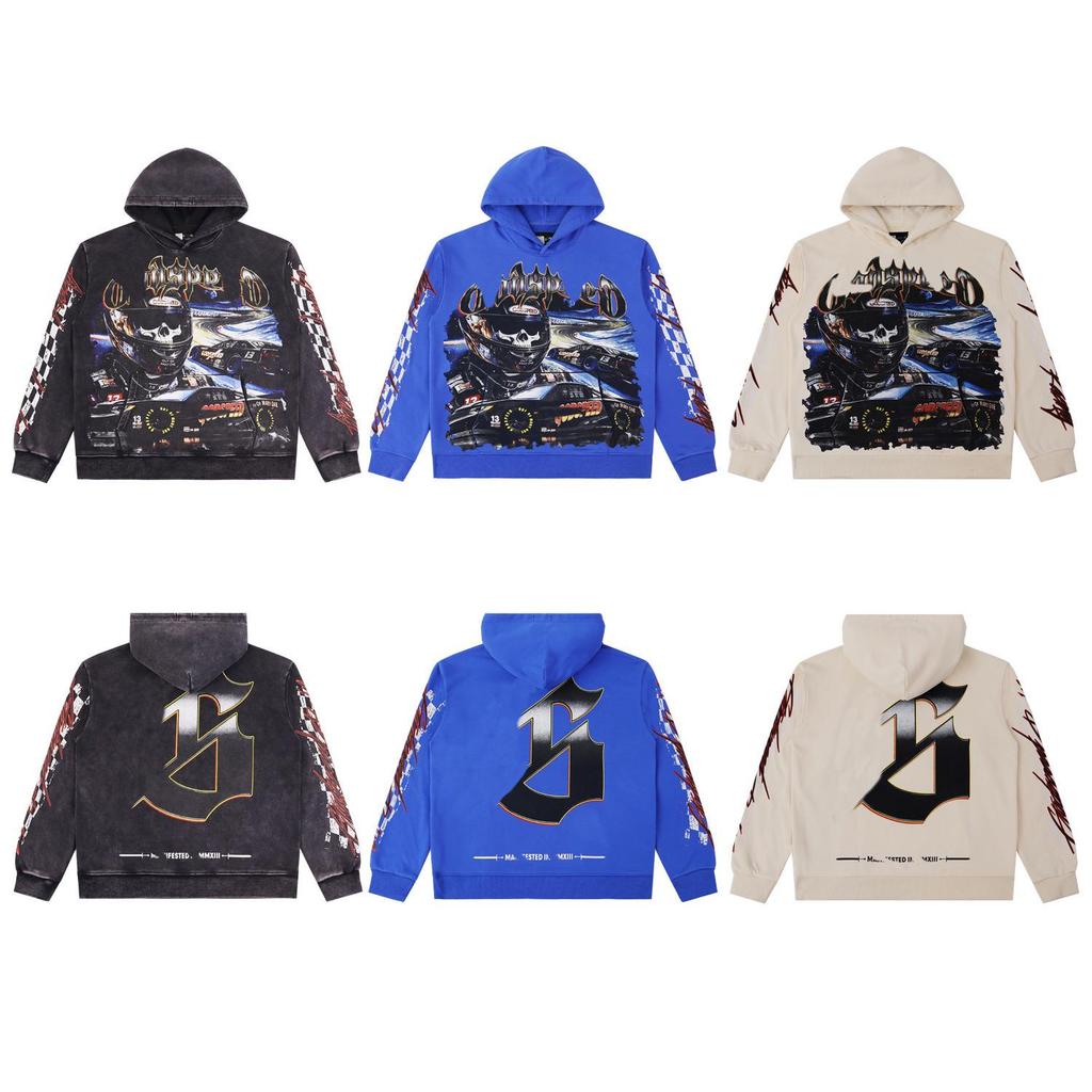 Godspeed Retro Skull Racer Hoodie - Washed-Out Street Rock Style