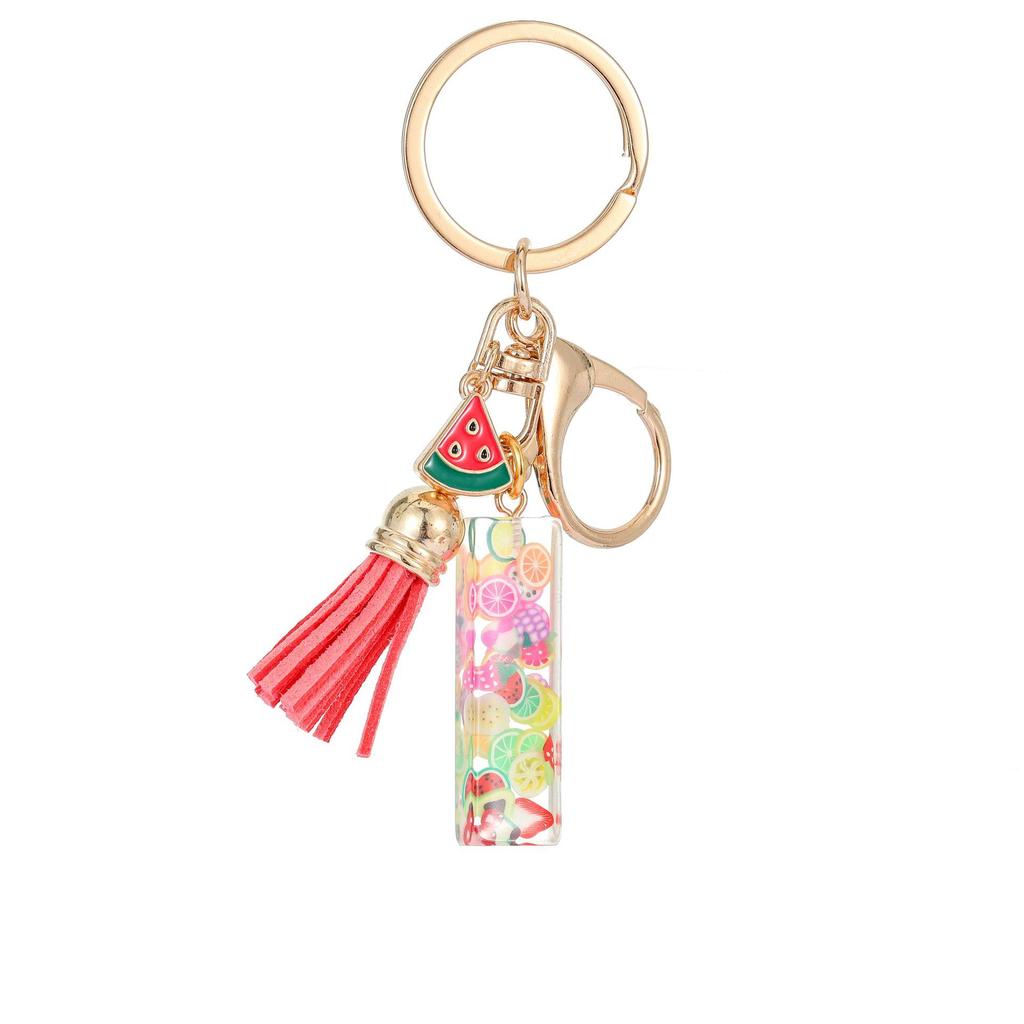 Summer Fruit Resin Keychain 26 Letters Fresh Cute Pendant Classic Retro Practical Durable Backpack Hanging Ornament Fashion Bag Accessory