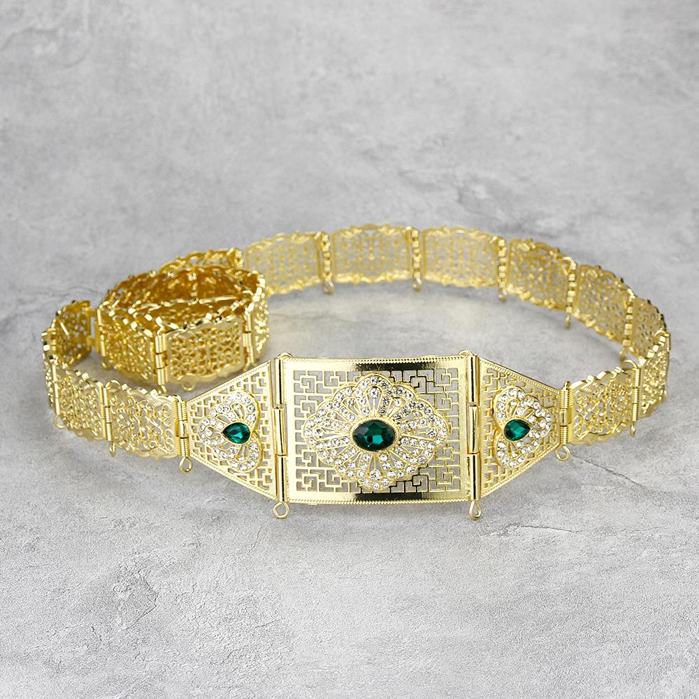 

Женский ремень золотого цвета с регулируемой длиной и кристаллами, этнические свадебные украшения, подарок зелёный