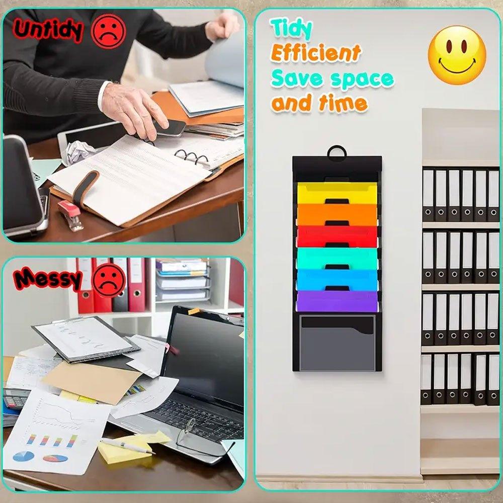 Wall-Mounted Rainbow Accordion File Folder Office Document Bag 6-pocket Hanging Folder Multi-color Hanging File Organizer Multi-layer Classification