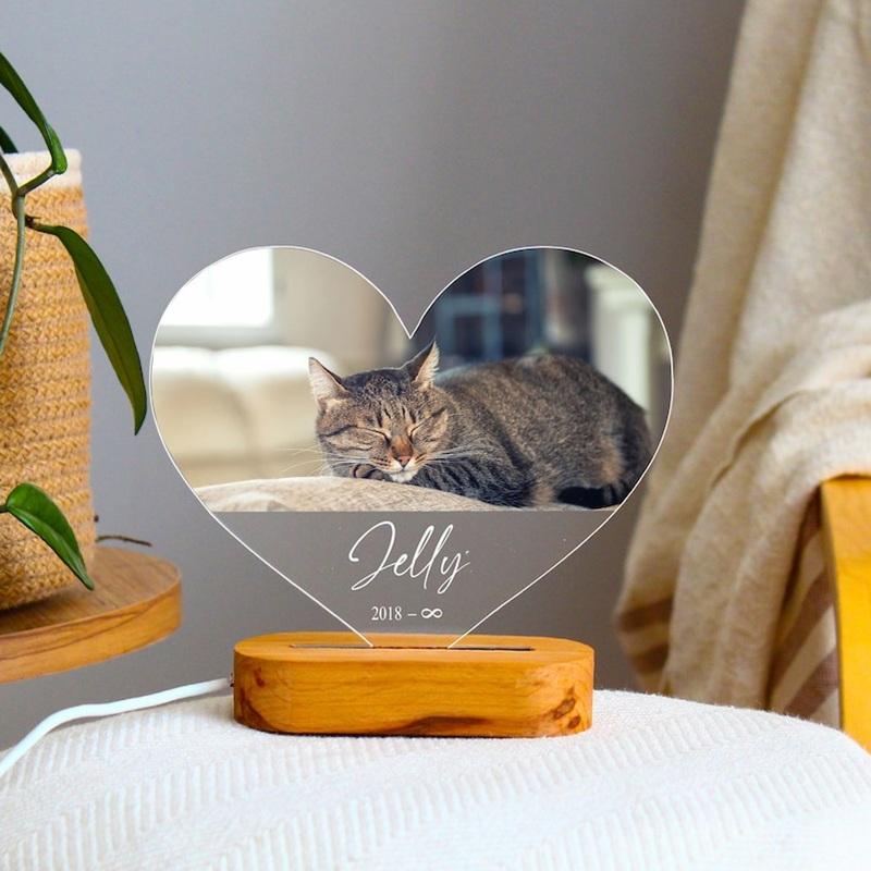 Heart Dog Memorial Frame Pet Custom Acrylic Photo Plaque Personalized Bedroom LED Decor Sign Light up Birthday Gift for Pets