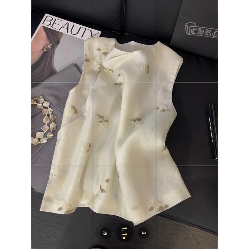 

Summer Premium Versatile Vest Sleeveless Vest Women s Embroidered Bevel Vest Top 3XL [recommended 138-75 kg]