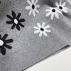 Women's Autumn and Winter Fashion Versatile French Round Neck Long Sleeve Pullover Daisy Jacquard Gray Knit Sweater