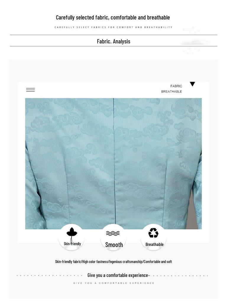 Blue Xi Po Po Chinese-Style Embroidered Wedding Outfit for Mother - Petite V-Neck Cheongsam Dress