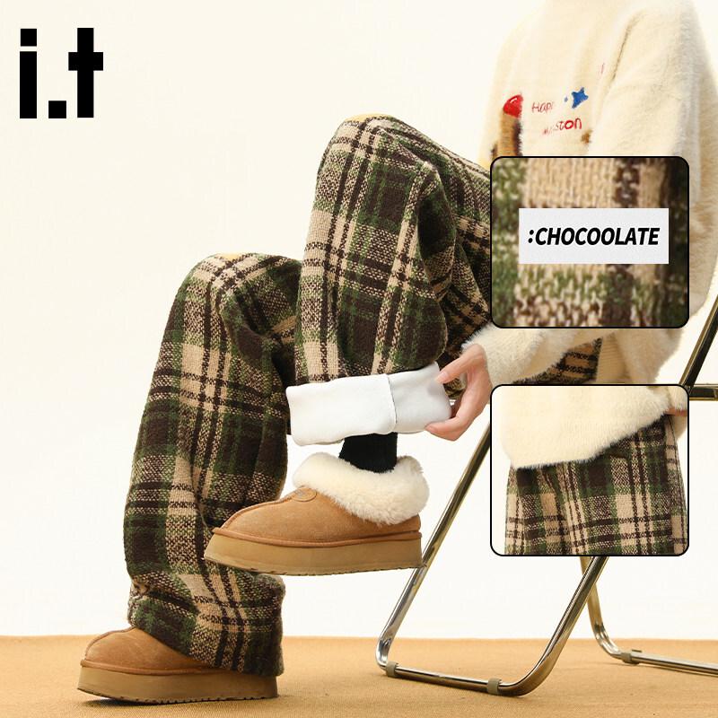 Women s :CHOCOOLATEit Fleece-Lined Plaid Straight-Leg Pants M