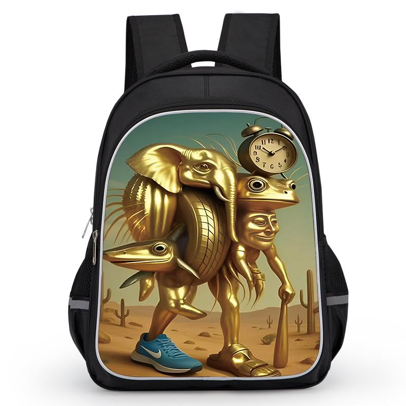 Cross-border Classic Mountains & Seas Stick Figure Kids' Backpack for Grades 1-6 - Load-Reducing Double Shoulder Bag for Boys