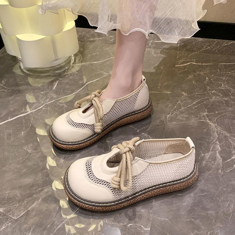 Mori college síťované boty dámské letní boty s dutými otvory bavlněné a lněné prodyšné 2024 nové japonské boty s velkou hlavou