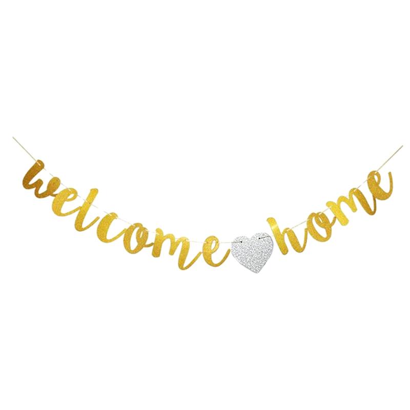 Welcome Home Banner Decoration Black Glitter Home Party Signs Decorative Flags For Military Homecoming Theme Party Supplies