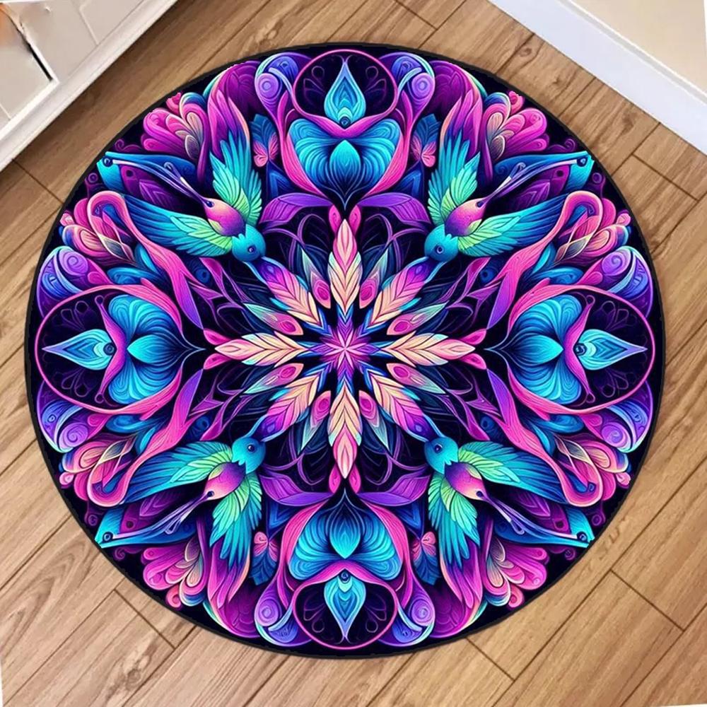 

Round Mandala Flower Pattern Area Rug Boho Style Mat Non Slip Stain Resistant Durable for Living Room Bedroom Home Decor 80cm x 80cm