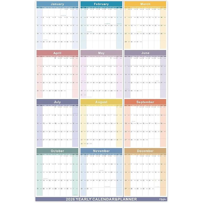 Lbylyhxc 2026 Yearly Wall Calendar - Annual calendar 2026, 2026 Yearly Wall Calendar&Planner with Writing Paper, January 2026 - December 2026, X Annual calendar - Colorfu