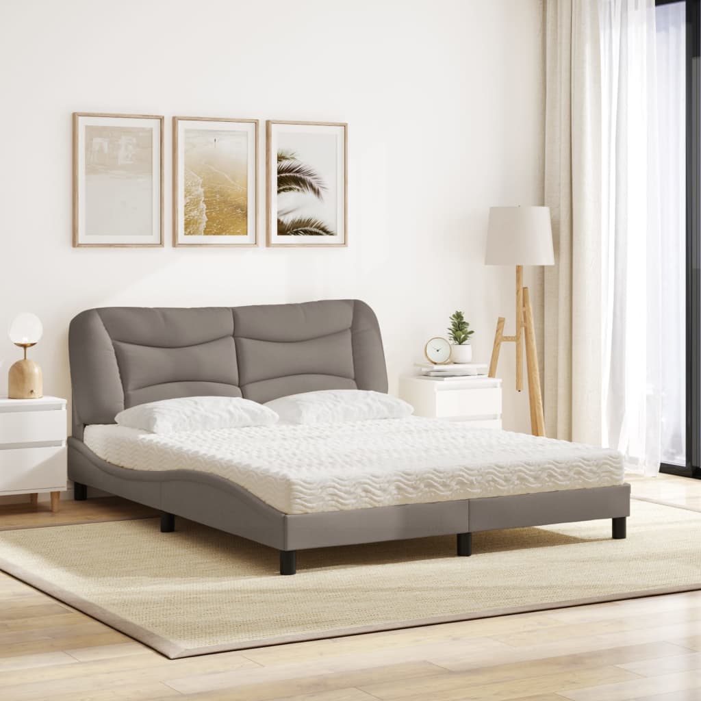 Vidaxl Łóżko Z Materacem, Taupe, 160X200 Cm, Tkanina