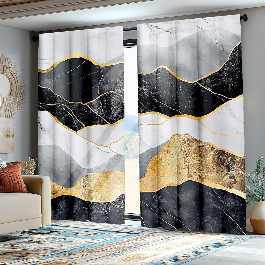 Gray Marble Pattern Curtains Polyester Fabric Suitable Bedroom Living Room Decoration Made Of Machine Washable Area Decor