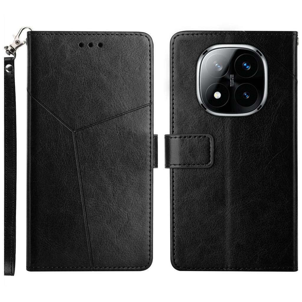 HT01 Dla Xiaomi Redmi Note 14 Pro+ 5G/Note 14 Pro 5G/Poco X7 5G Etui Skórzany Pokrowiec na Telefon z Nadrukiem Linii w Kształcie Y