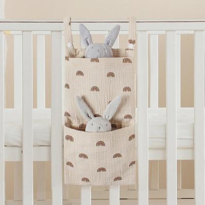 Double Layer Cotton Baby Bedside Hanging Bag - Toy & Diaper Storage