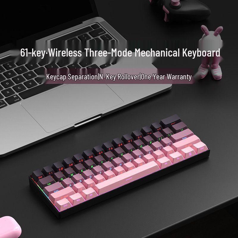 61-Key Backlit Bluetooth Wireless Mechanical Keyboard with Blue/Red Switches