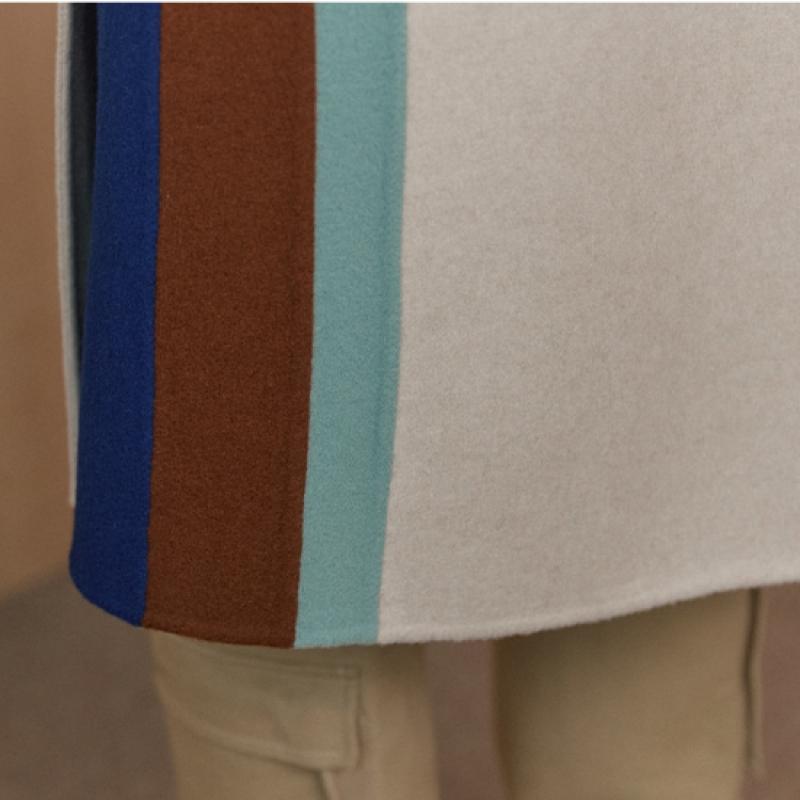 MAXZA Cashmere Wool Blend Color Block Handmade Long Coat Cc10hc306on