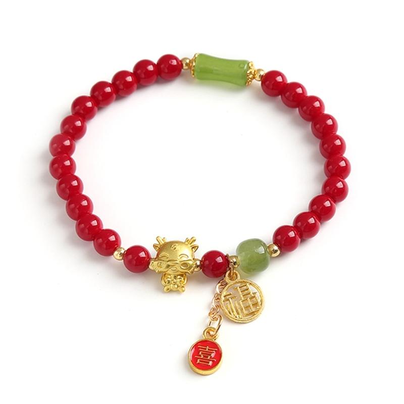 

Handcrafted Dragon Year Bracelets Symbolic Chinese Wrist Jewelry Dragon Charm Bracelet Woven Bracelet for Daily Party