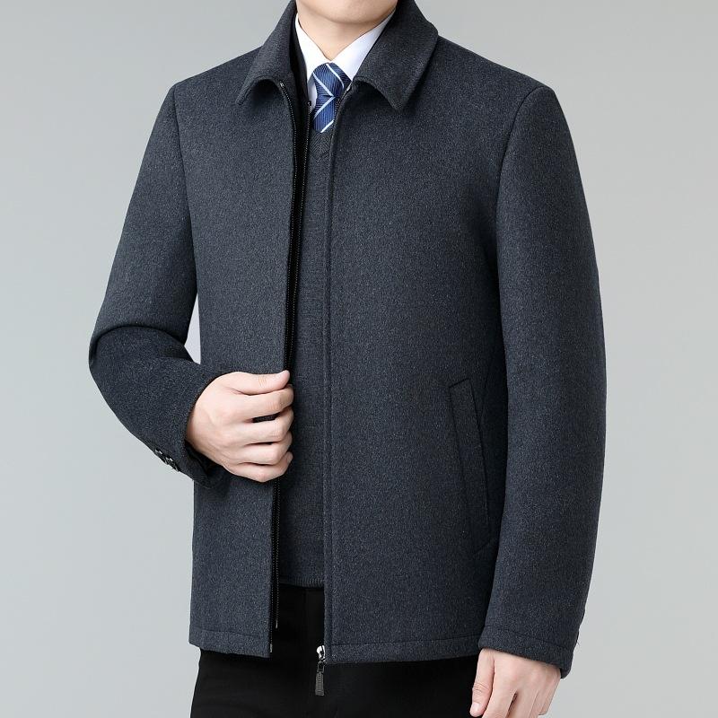 

Зимняя кашемировая куртка мужская утолщенная шерстяная куртка среднего возраста с подкладкой из пуха, комплект из двух предметов, теплое пальто с отворотами 195