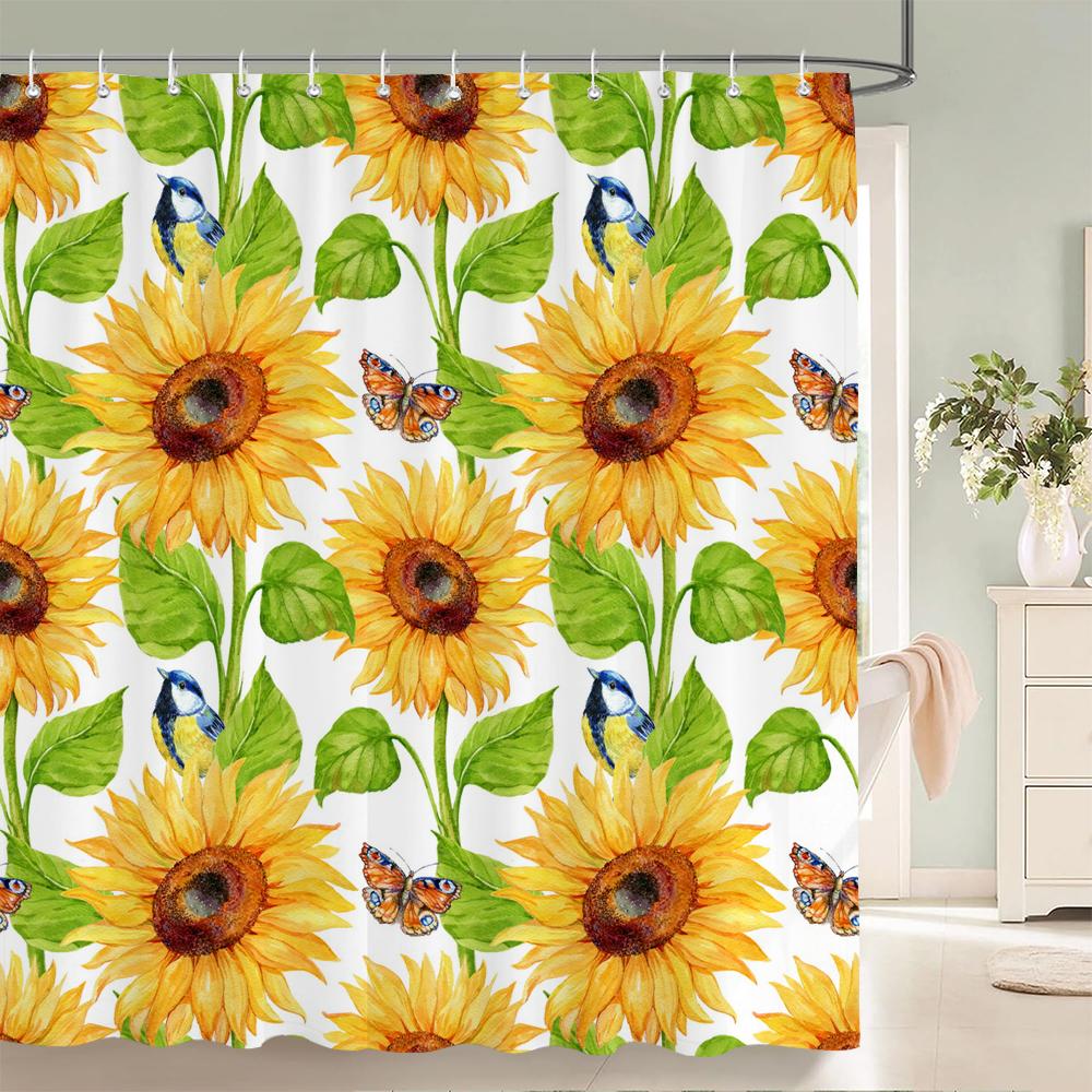 Beautiful Colorful Sunflower Flower Printed Shower Curtains Frabic Waterproof Polyester Decor Bath Curtain With Hooks 240x180cm