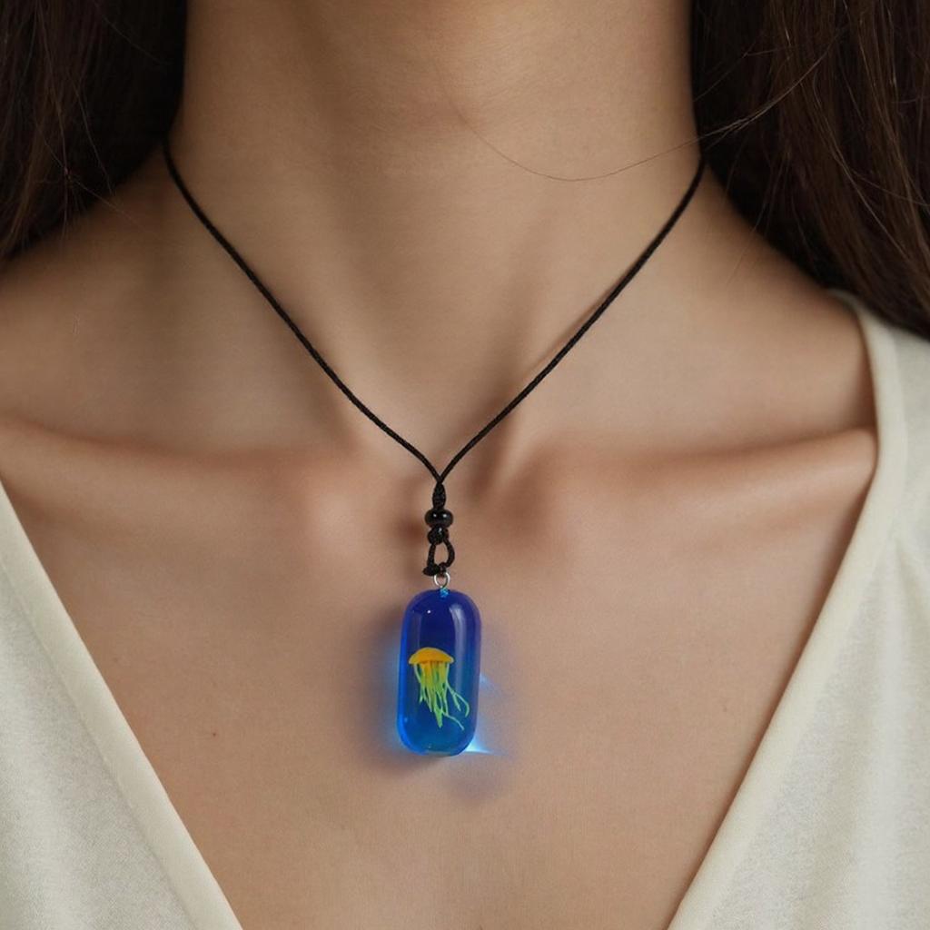 Multipurpose Glowing Jellyfish Pendant Necklace Featuring Luminous Designs Accessory for Unique Ocean Inspired Styles