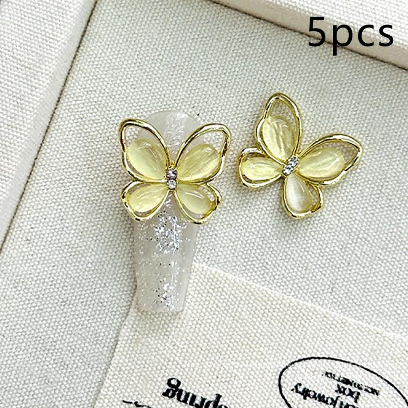 

5 шт. блестящие украшения для ногтей «кошачий глаз», подвески-бабочки, ассортимент смоляных 3D-гвоздиков для украшения ногтей, аксессуары, принадлежности золотой