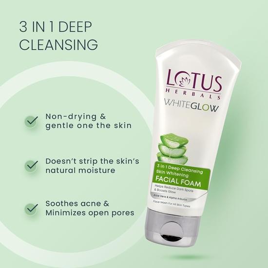 Lotus Herbals 3 In 1 Deep Cleansing Facial Foam 100g (Pack of 2)