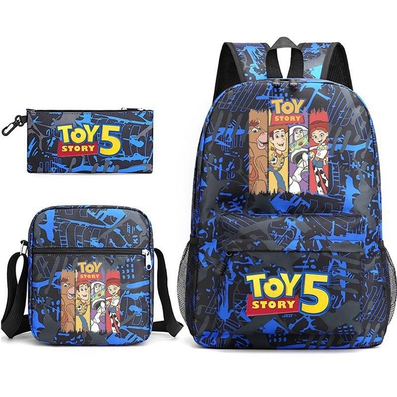 Toy Story Cartoon Print Oxford Canvas Backpack With Zipper Closure For Casual Travel Teens