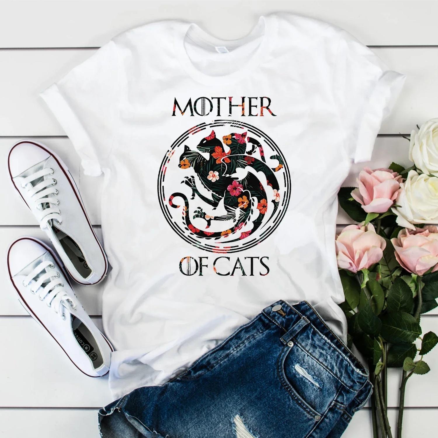 2024 Mother Of Cats Shirt Floral GOT T-Shirt Cute Floral Cat tshirt Cat Lover Tees t shirt y2k top harajuku women clothing XXXXXL белый 1670₽