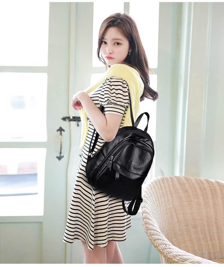 Versatile Women's PU Leather Backpack Handbag – Large Capacity, Casual Schoolbag