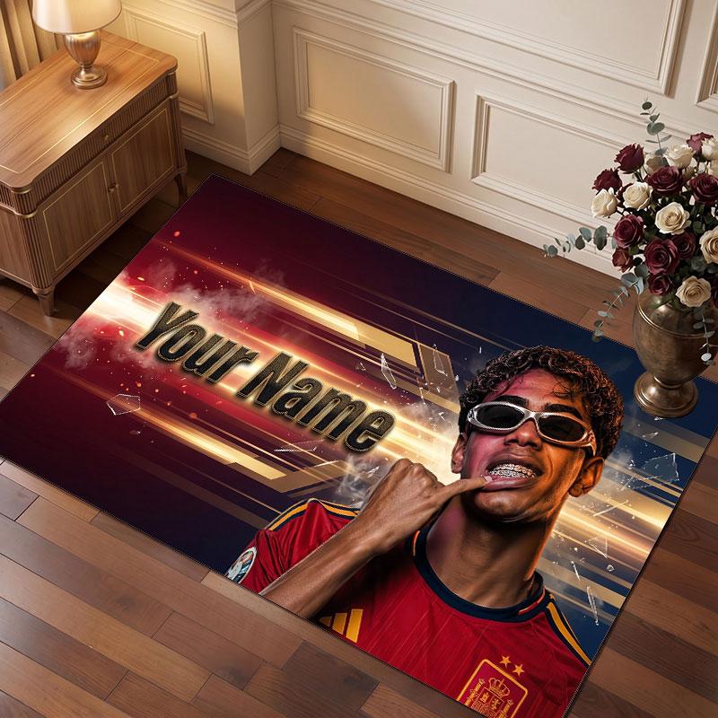 Tappeto in Velluto di Cristallo Personalizzato Lamine Yamal, Stampa Testo Nome Personalizzato, Logo Calcio Tappetino Morbido Antiscivolo Decorazione Casa Regalo