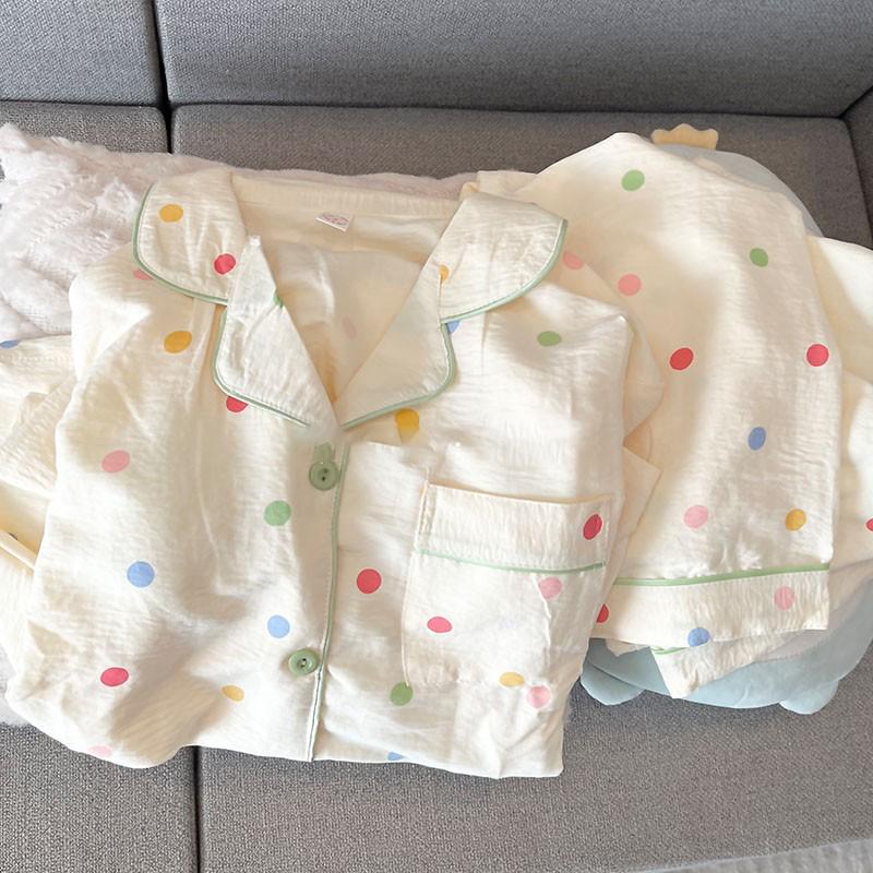 Colourful Dot Fashion Women's Pajamas Lapel Neck Button Design Pajamas for Women Simple Spring Long Sleeve Sleepwear