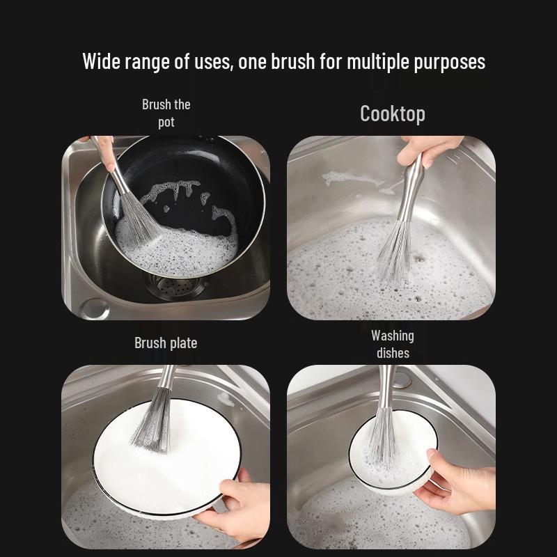 Stainless Steel Wire Long-Handle Dishwashing Brush for Kitchen & Canteen