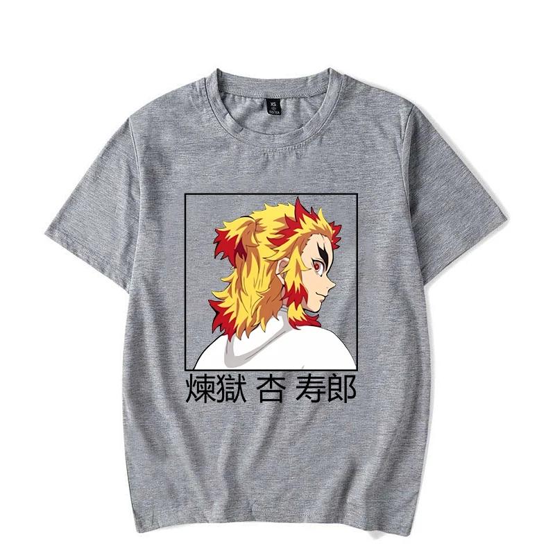 Rengoku Kyoujurou Print T-Shirt Unisex Loose Harajuku T Shirt Tops Casual Short Sleeve Anime Graphic Tee Shirt