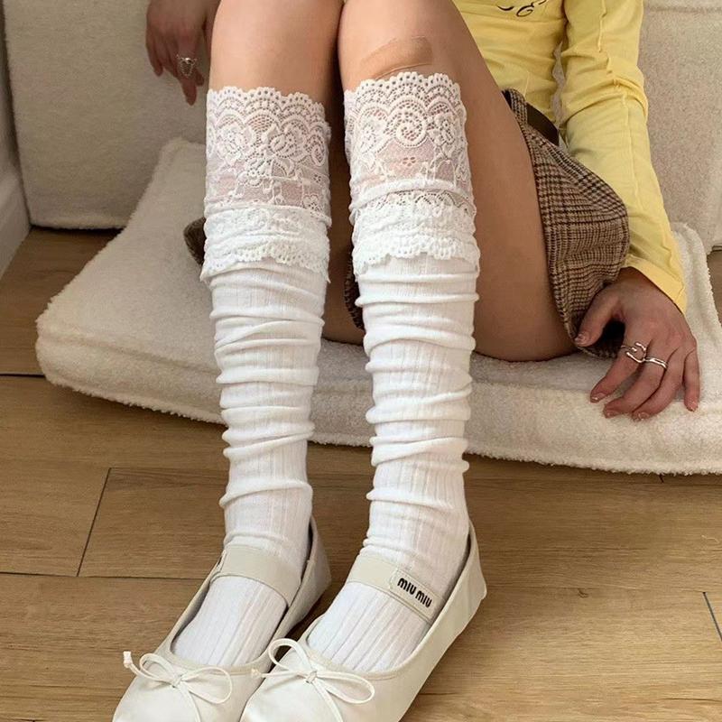 Women'S  Lace Patchwork Long Stocks Sweet Lolita Over-The-Knee Socks