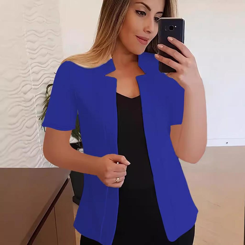 Women S Solid Color Short Sleeve Blazer Casual Office Jacket