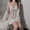 Women's Sexy Autumn and Winter Golden Velvet Pajamas with Chest Pads, Suspenders, Nightgowns, Pure Lace Two-piece Set Live