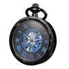 TREEWETO Hand-Wound Antique Mechanical Skeleton Pocket Watch for Men with Chain (Black and Blue)