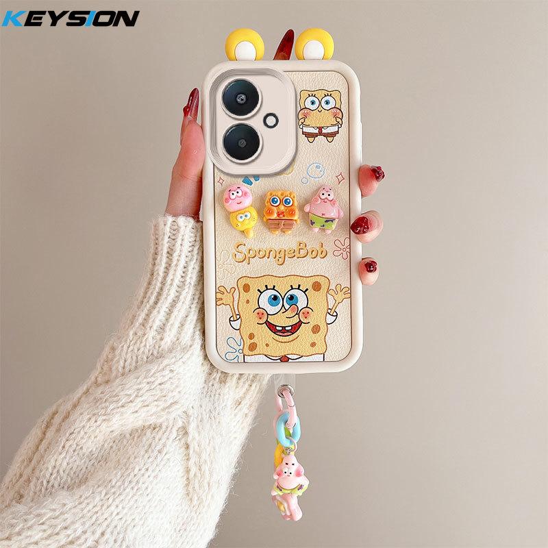 KEYSION Cute Ear 3D Cartoon Case for Redmi 13C 4G 5G with Bracelet Soft Silicone Shockproof Phone Cover for Xiaomi POCO C65