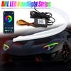 60cm RGB 12V DRL Daytime Running Light APP/RF Remote Control Flowing Turn Signal Lamp LED Headlight Strips For Car Accessory 12V